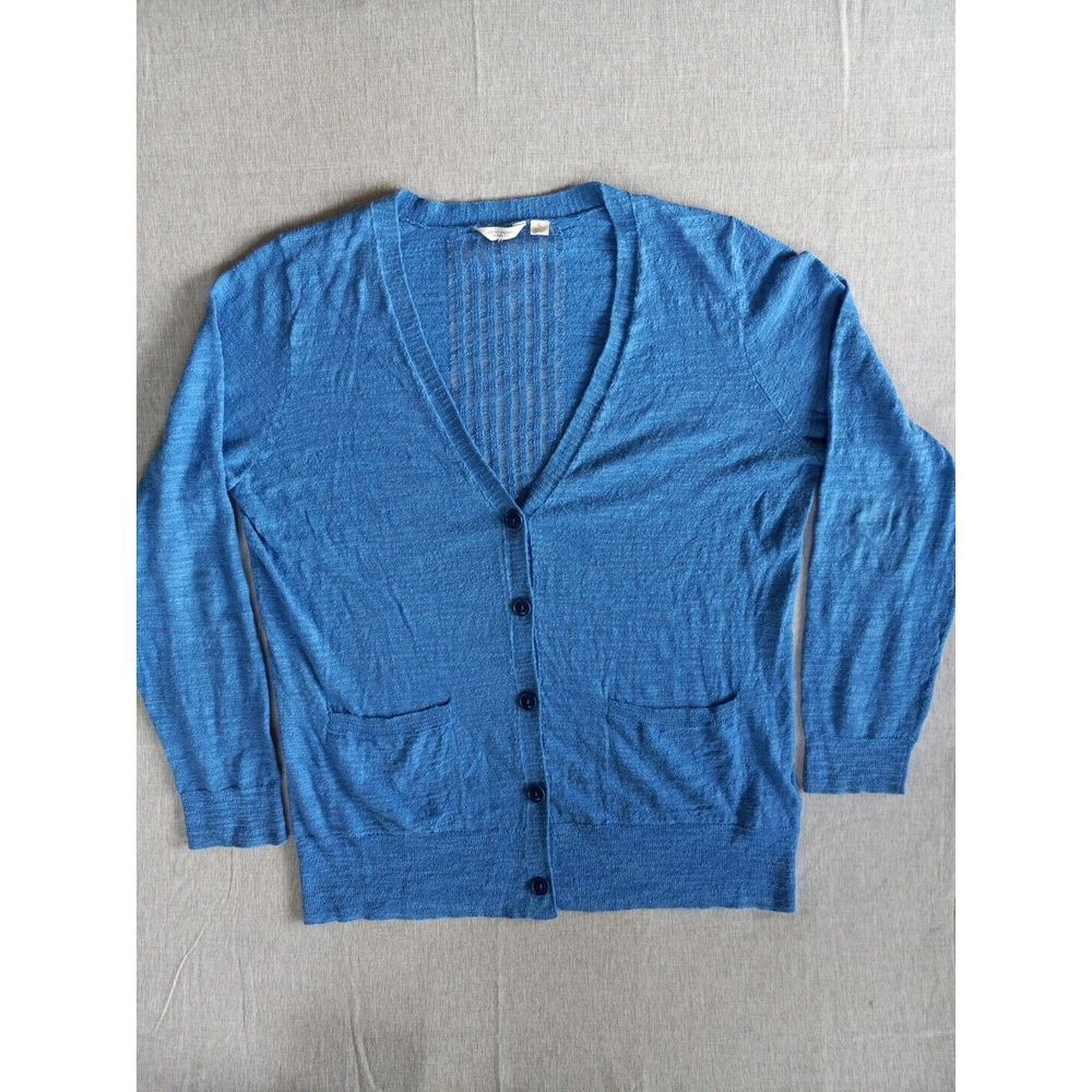 Lucky Brand Denim Co‎ Women Large Linen/Poly Cardigan Buttons Down Blue Mesh Top